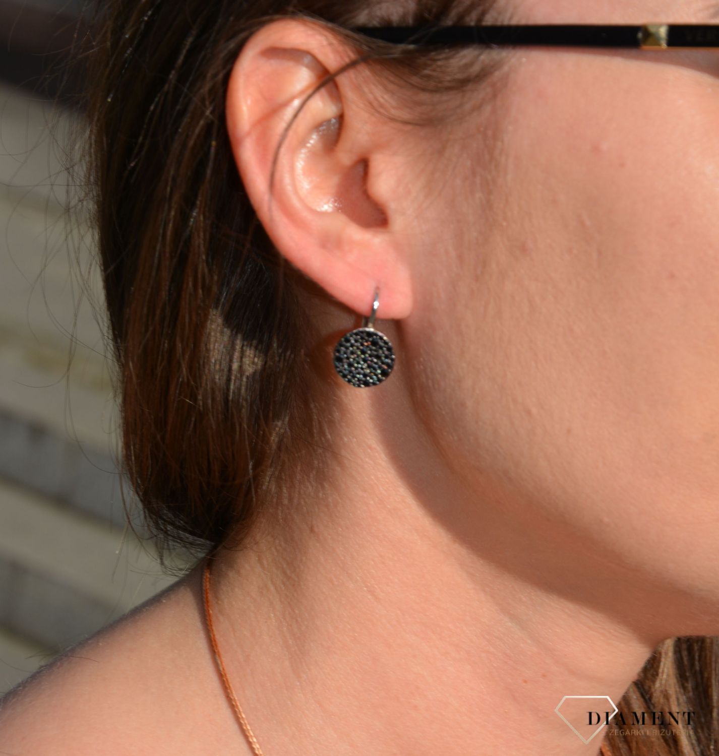 Kolczyki srebrne okrągłe czarna cyrkonia Dall'Acqua  K BY 84 099.jpg